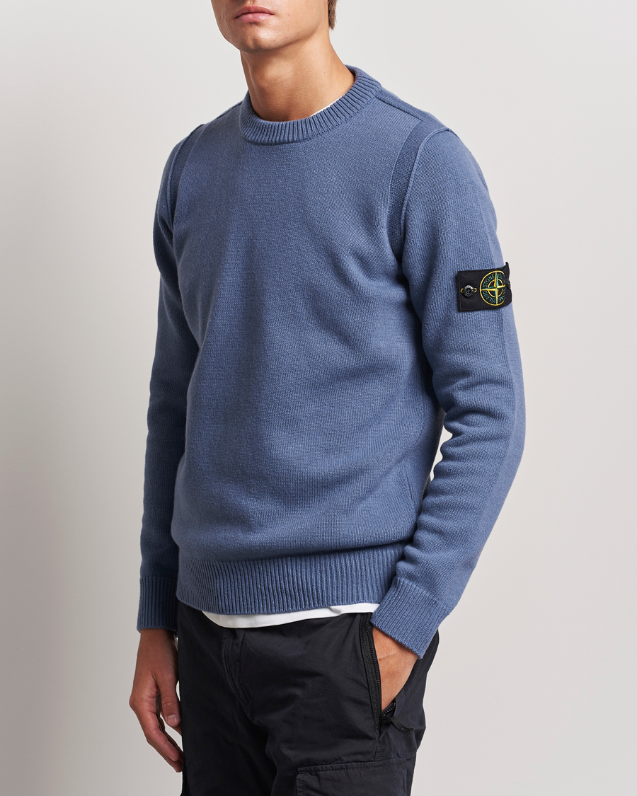 Herren | Strickpullover | Stone Island | Knitted Lambwool Sweater Mid Blue