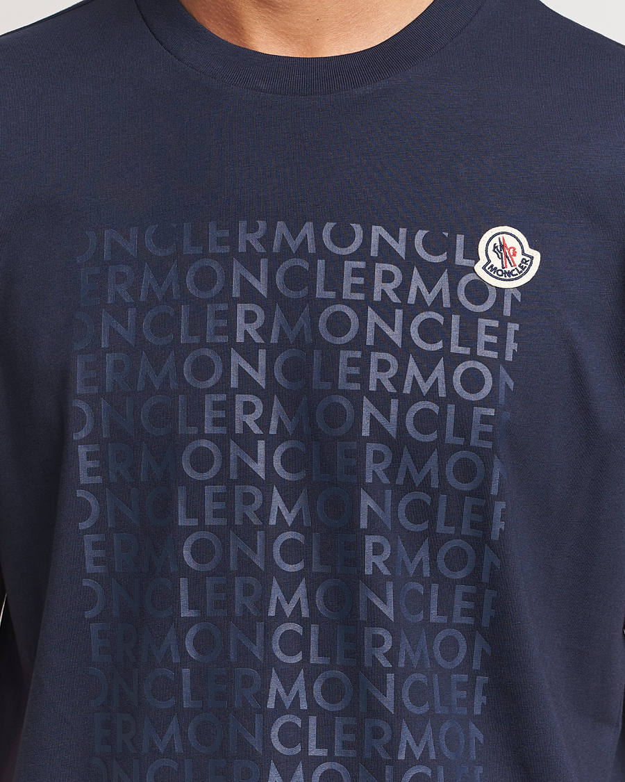 Moncler All Over Lettering T Shirt Navy