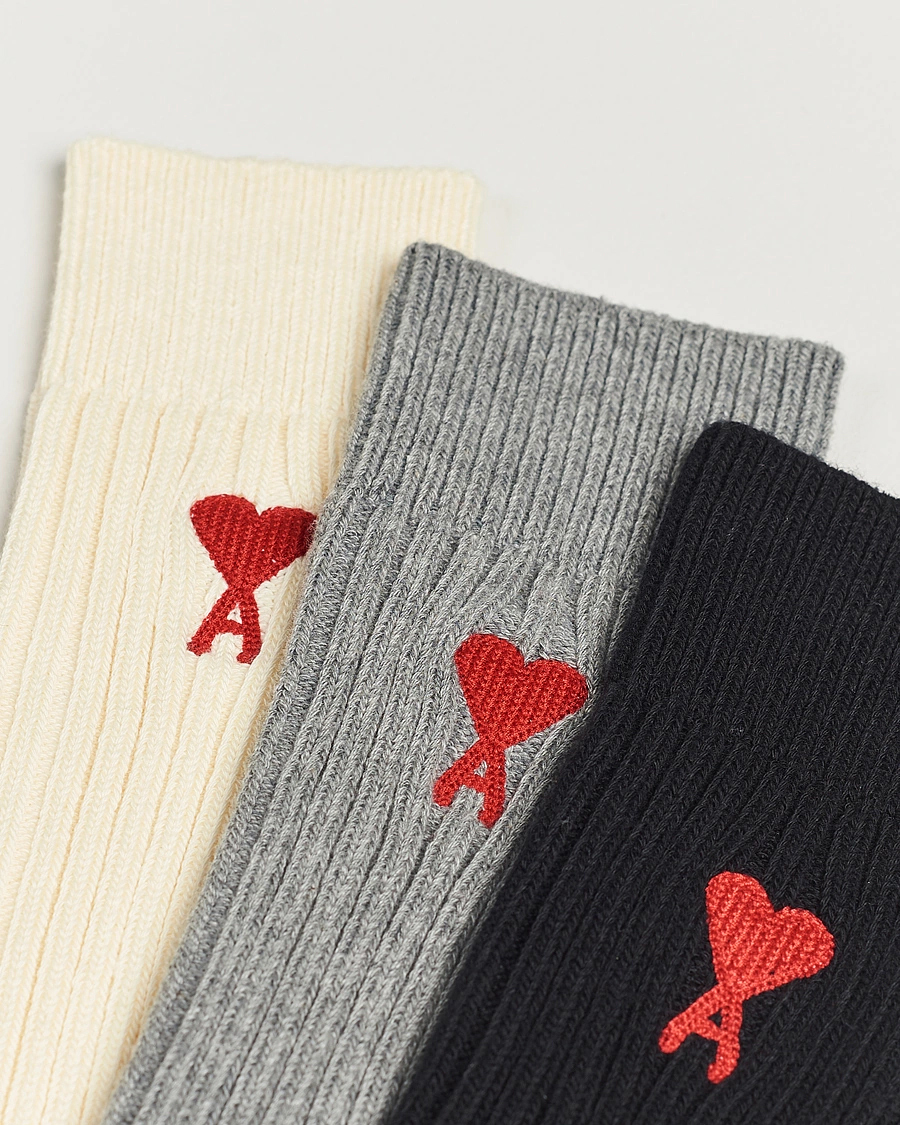 Herren | Kategorie | AMI | 3-Pack Heart Logo Socks White/Grey/Black