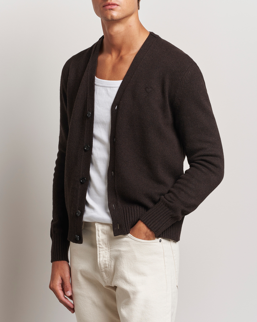 Herren | Kategorie | AMI | Tonal Heart Logo Wool Cardigan Dark Coffee