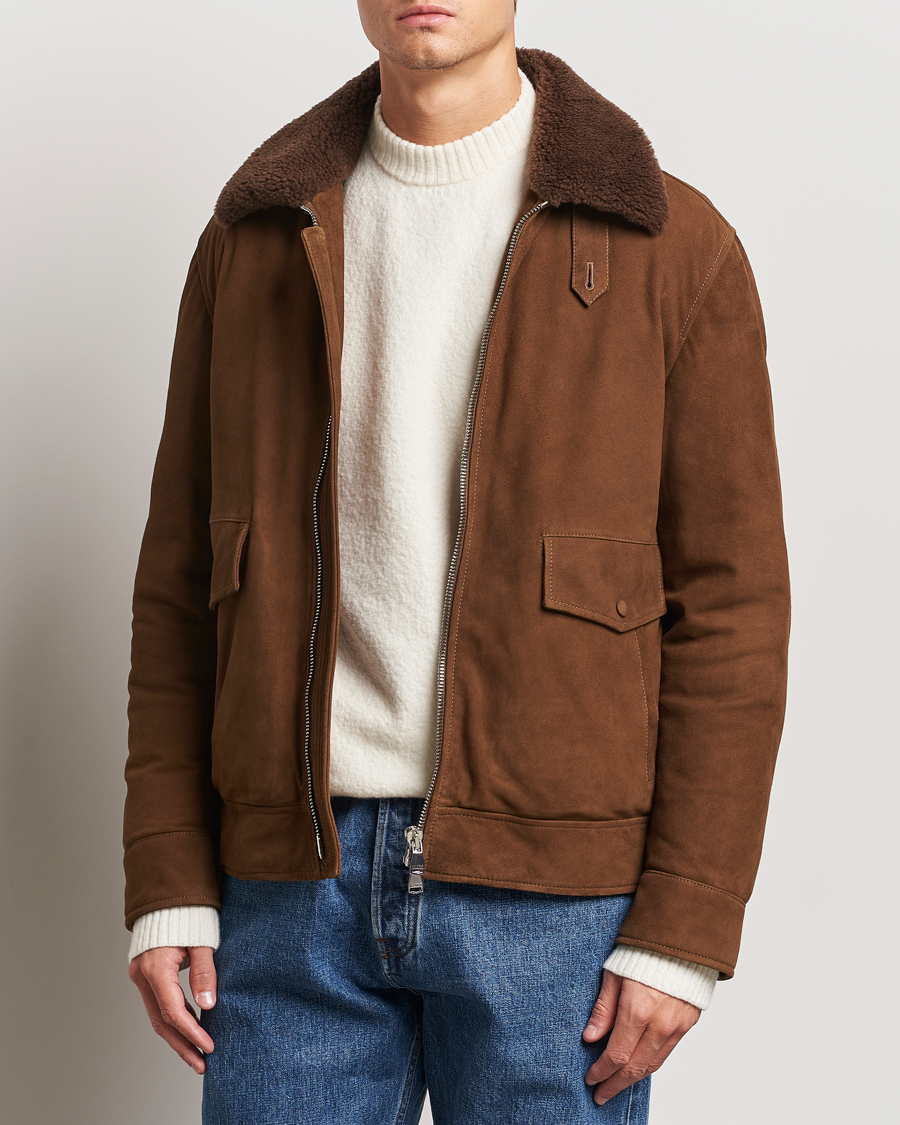 Herren |  | Valstar | Goose Down Shearling Flight Jacket Brown Suede