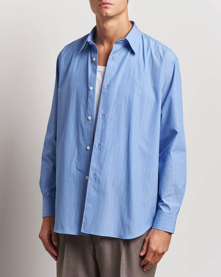 Herren |  | Auralee | Suvin Cloth Striped Shirt Sax Blue