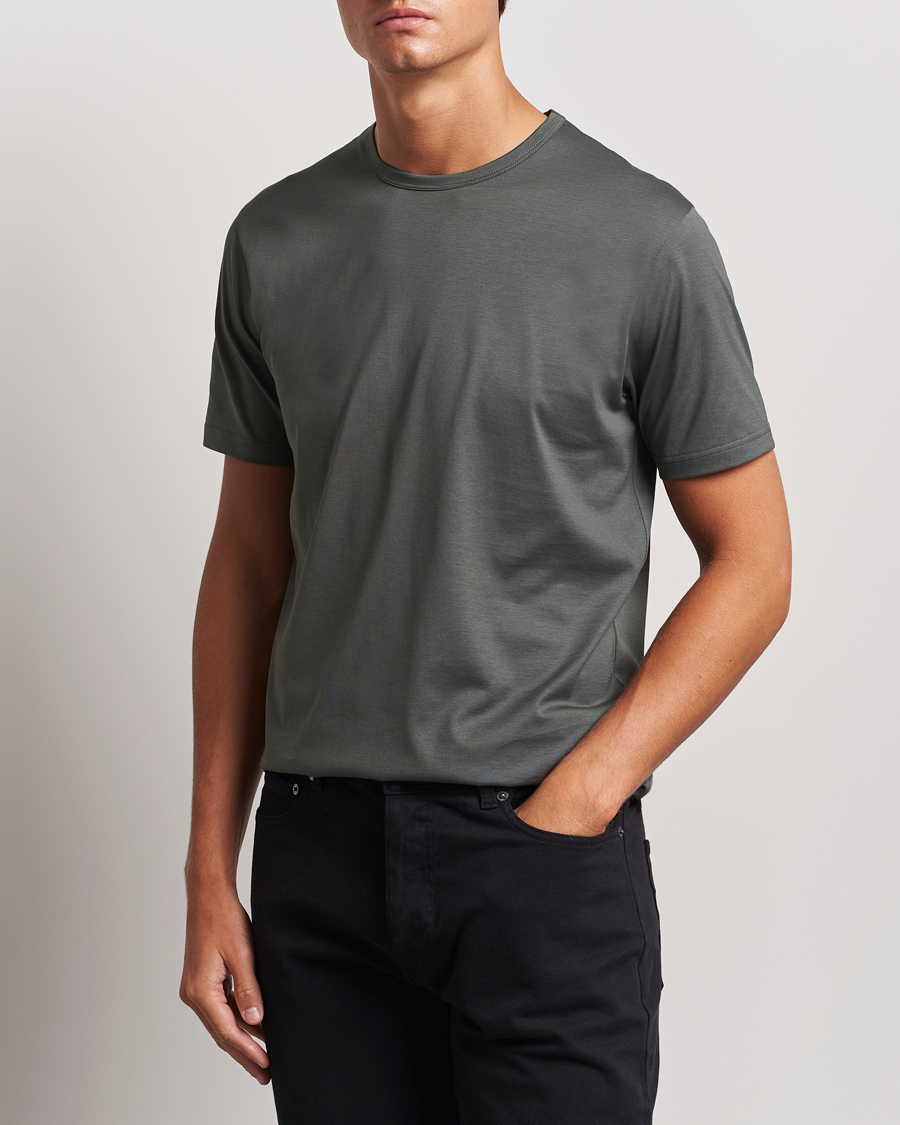 Herren |  | Sunspel | Crew Neck Cotton Tee Drill Green