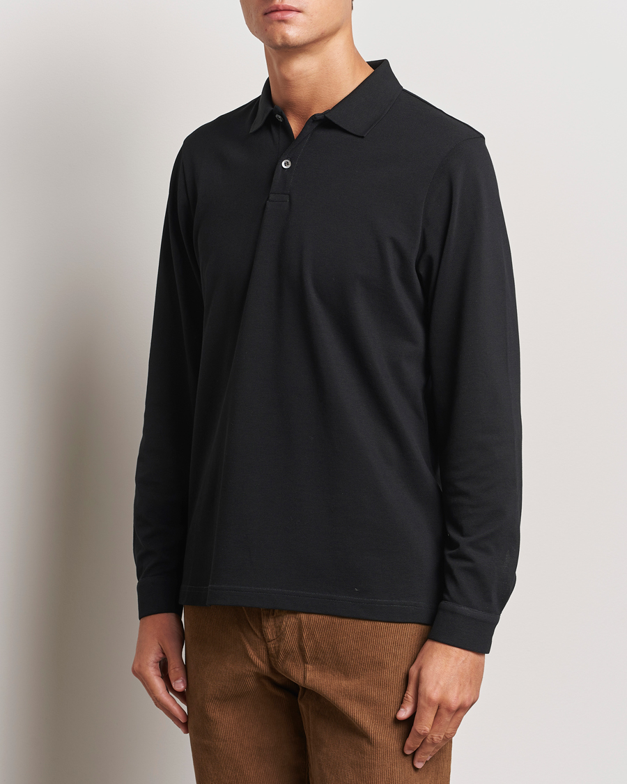 Herren |  | Sunspel | Long Sleeve Pique Poloshirt Black