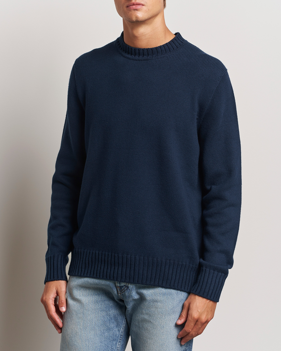 Herren |  | Sunspel | Mid Weight Cotton Crew Ligh Navy