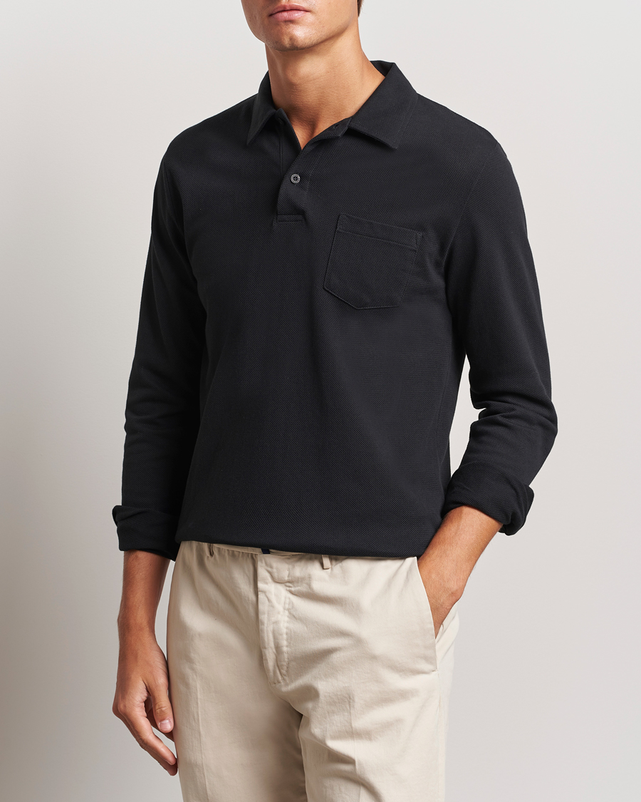 Herren |  | Sunspel | Riviera Long Sleeve Polo Black