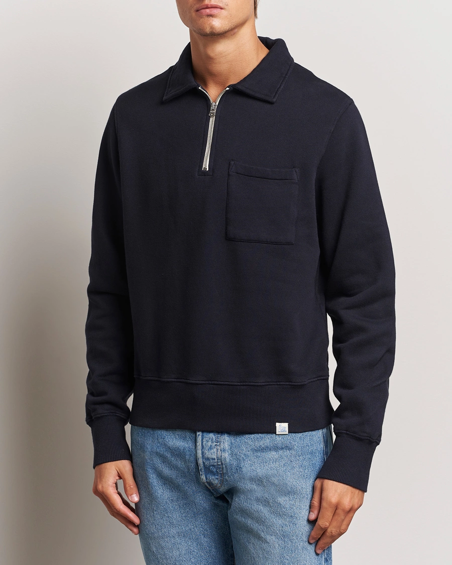 Herren |  | Merz b. Schwanen | Vintage Fleece Half Zip Sweatshirt Dark Navy