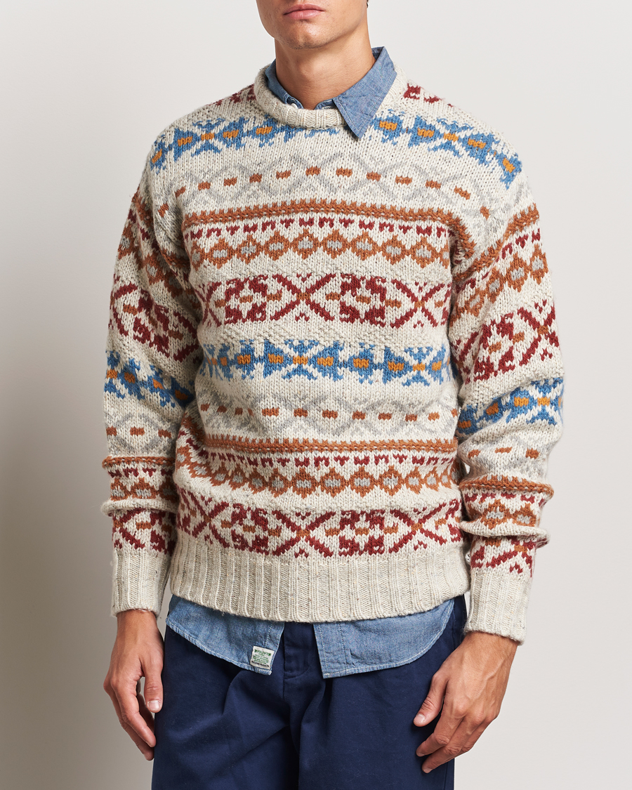 Herren |  | BEAMS PLUS | Fair Isle Crew Neck Sweater Off White