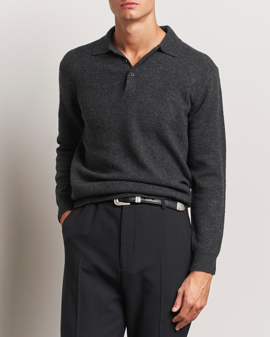 Herren |  | BEAMS PLUS | Long Sleeve Knitted Polo Charcoal