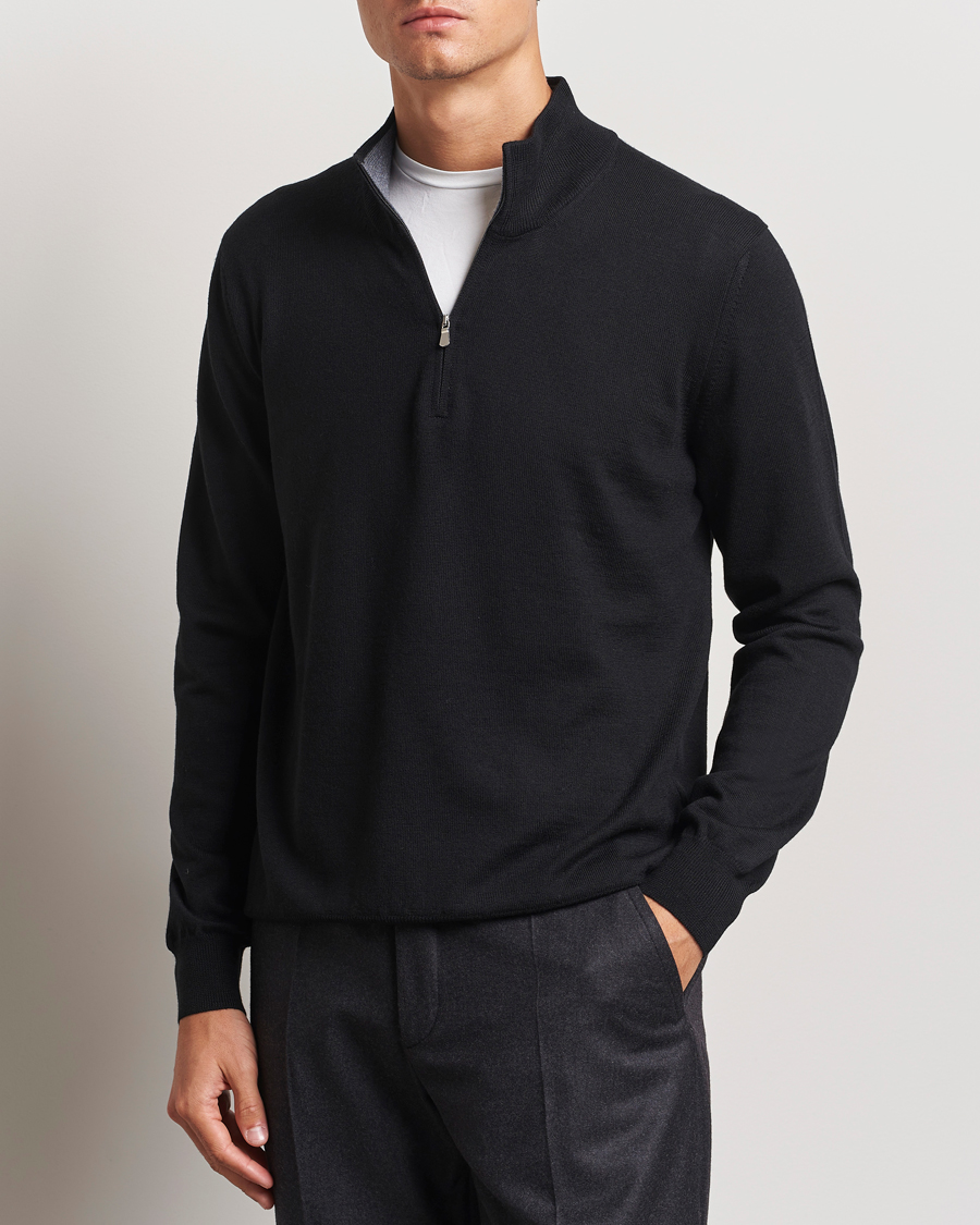 Herren |  | Gran Sasso | Merino Fashion Fit Half Zip Black