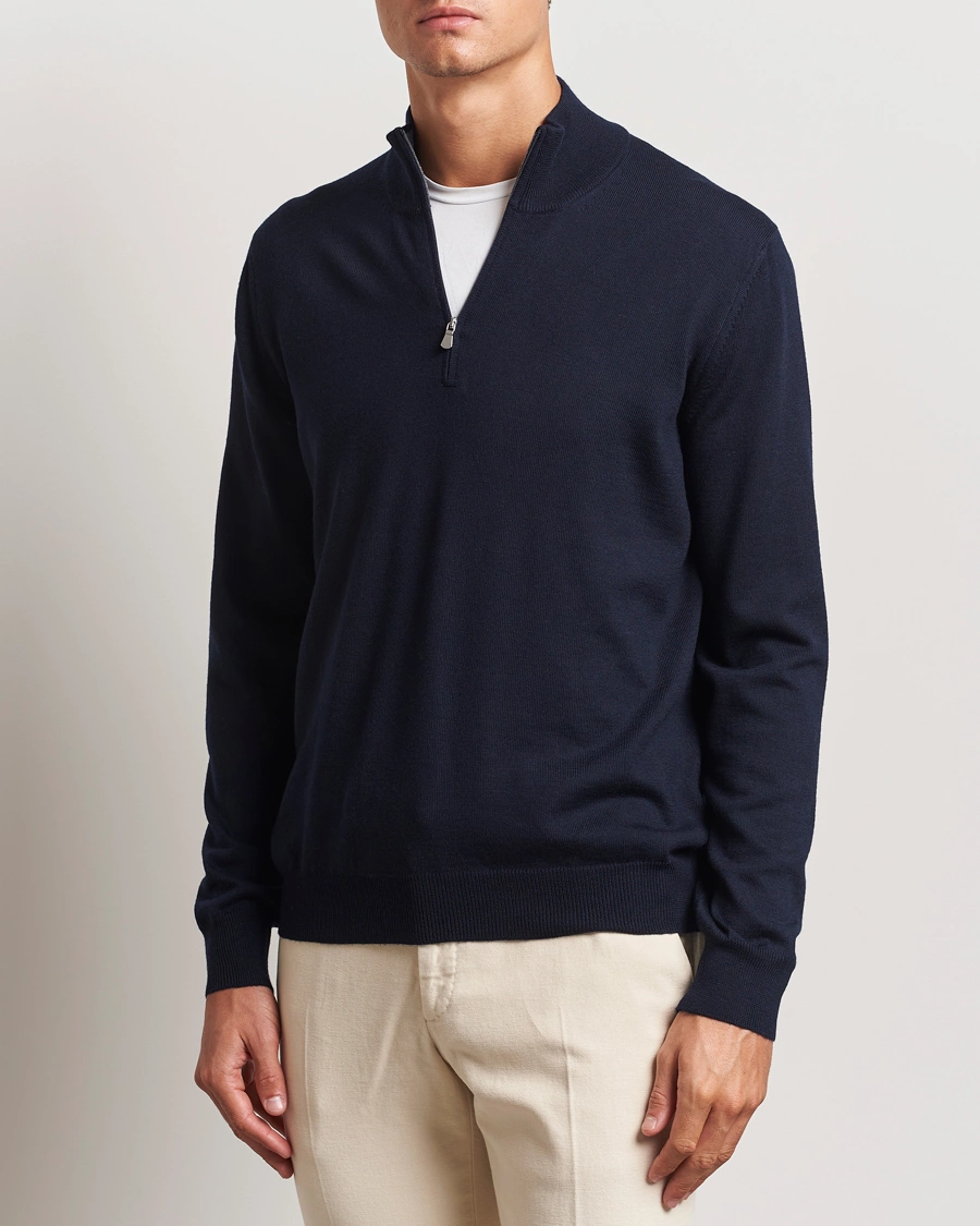 Herren |  | Gran Sasso | Merino Fashion Fit Half Zip Navy