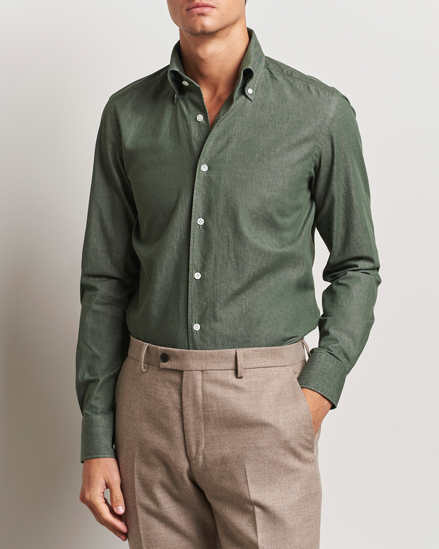 Herren |  | 100Hands | Button Down Denim Shirt Sage Green