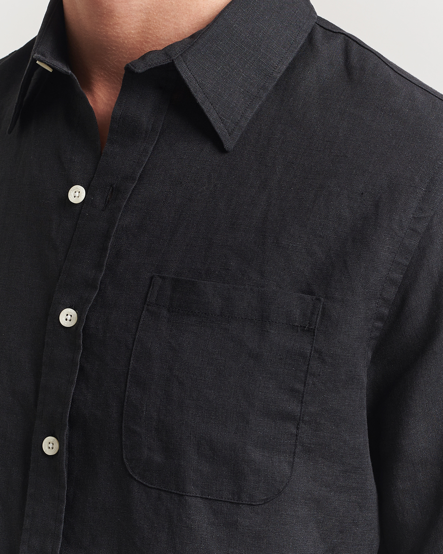 Herren | Hemden | Colorful Standard | Garment Dyed Linen Short Sleeve Shirt Deep Black